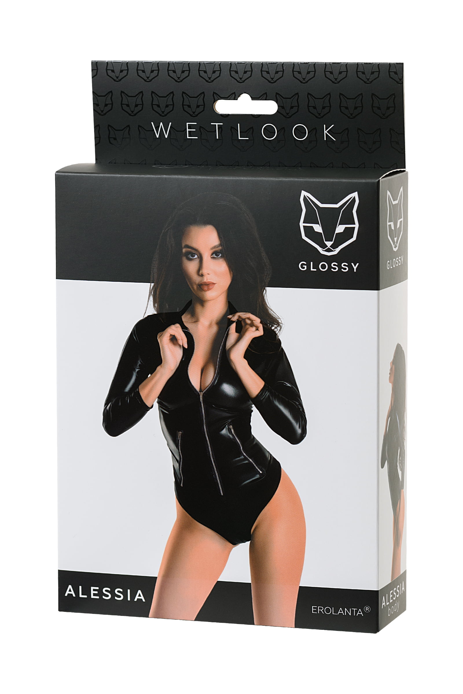 Glossy Alessia Bodysuit Wetlook malzemeden fermuarlı, siyah, XL - Görsel 6