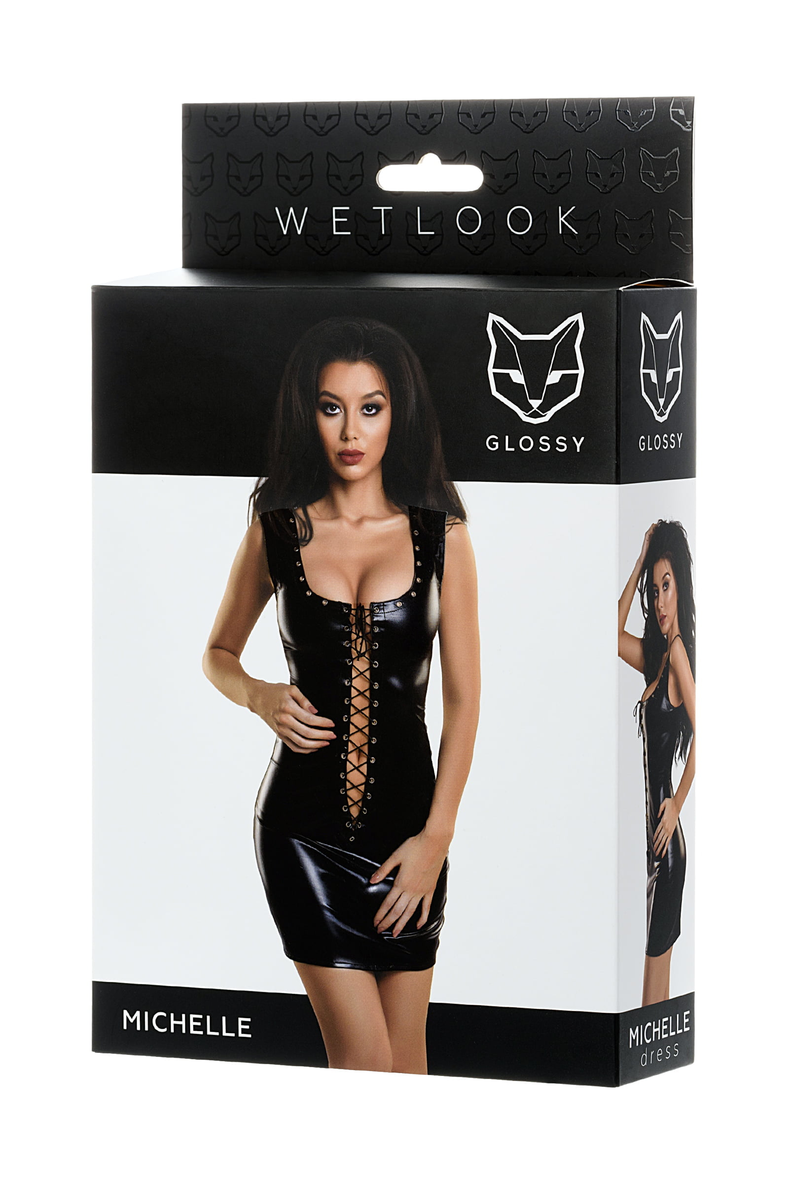 Glossy MİCHELLE Deri Elbise, Perçinli, Wetlook , siyah, M - Görsel 5