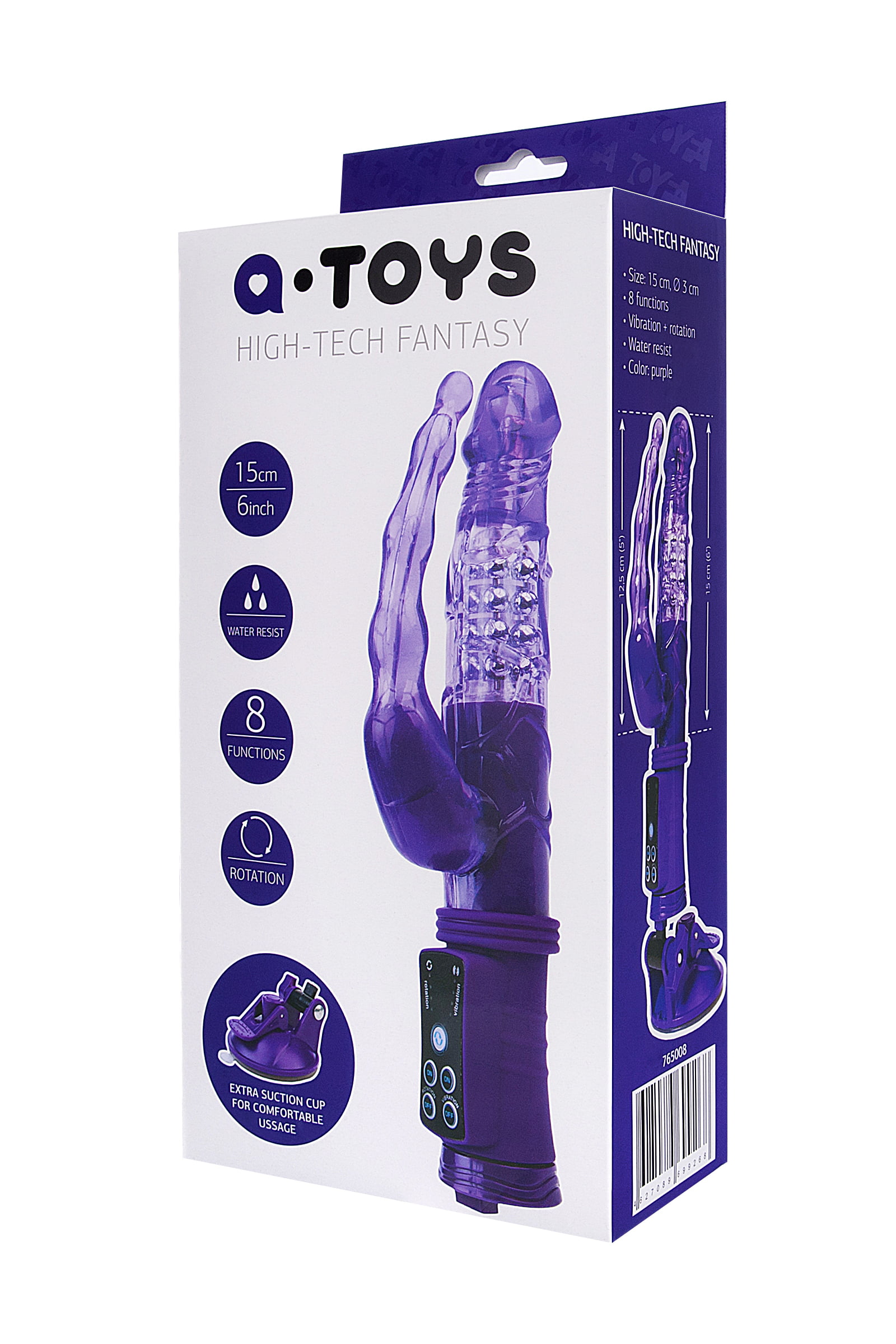 A-Toys by TOYFA Anal-Vajinal Vantuzlu Vibratör, mor, 22 cm - Görsel 8