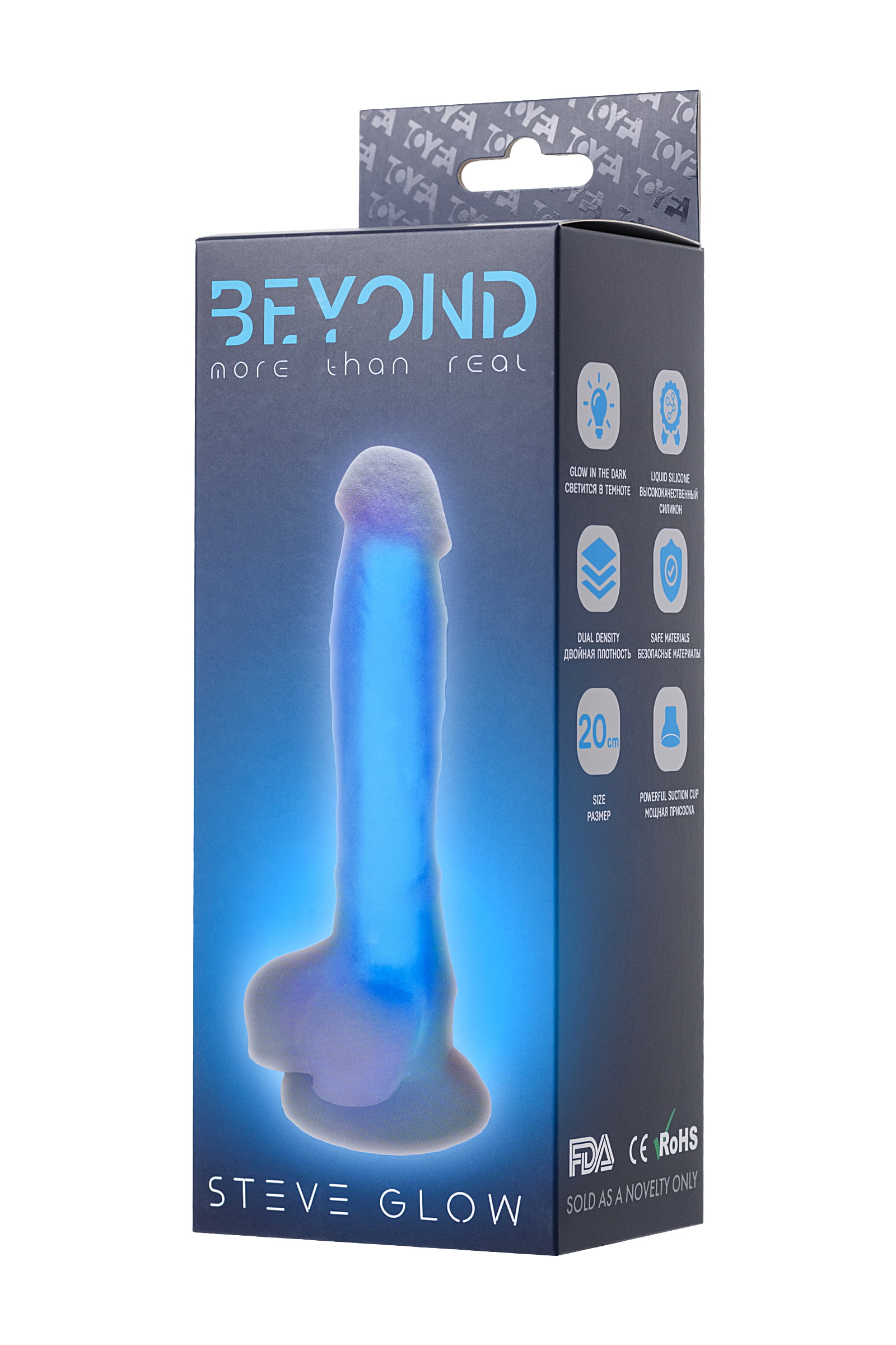 Beyond by Toyfa Steve Glow Gece Parlayan Dildo, Silikon, Şeffaf, 20 cm - Görsel 7