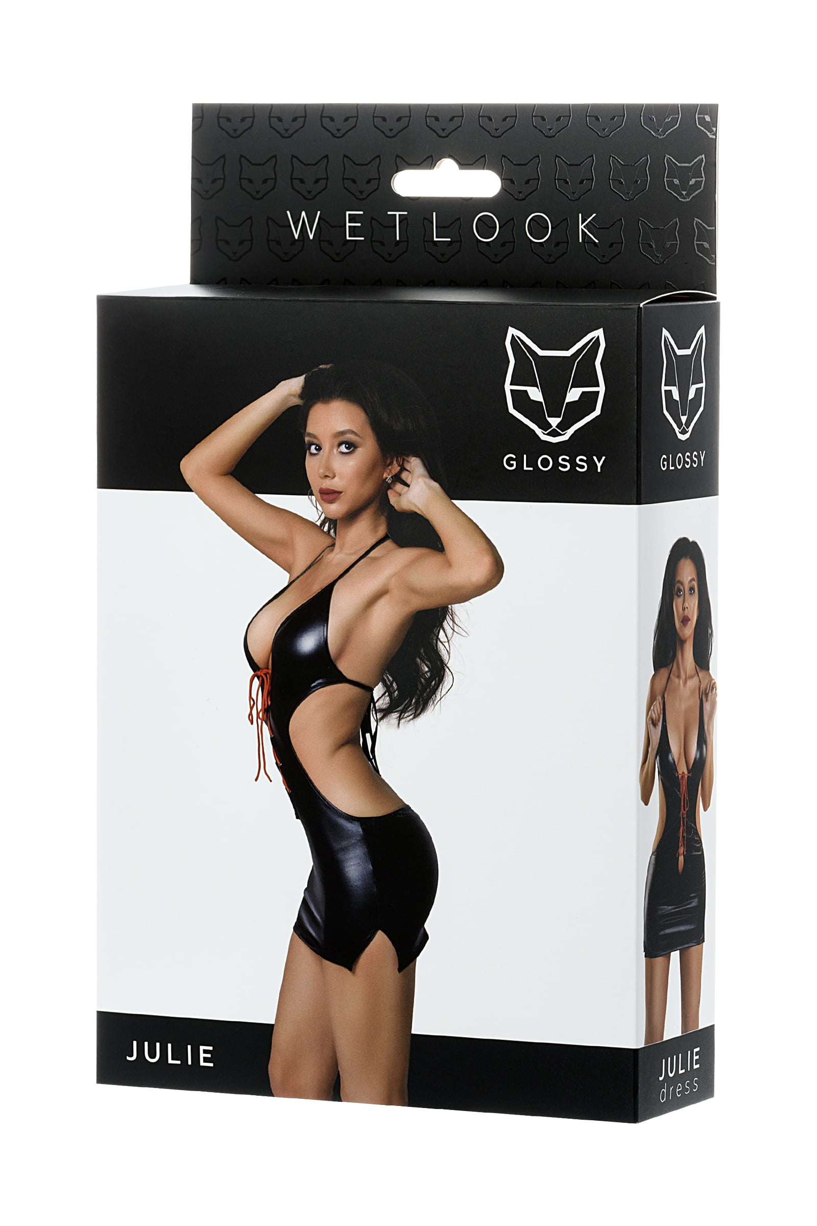 Glossy JULİE Kırmızı Bağcıklı Deri Elbise, Wetlook, siyah, M - Görsel 4