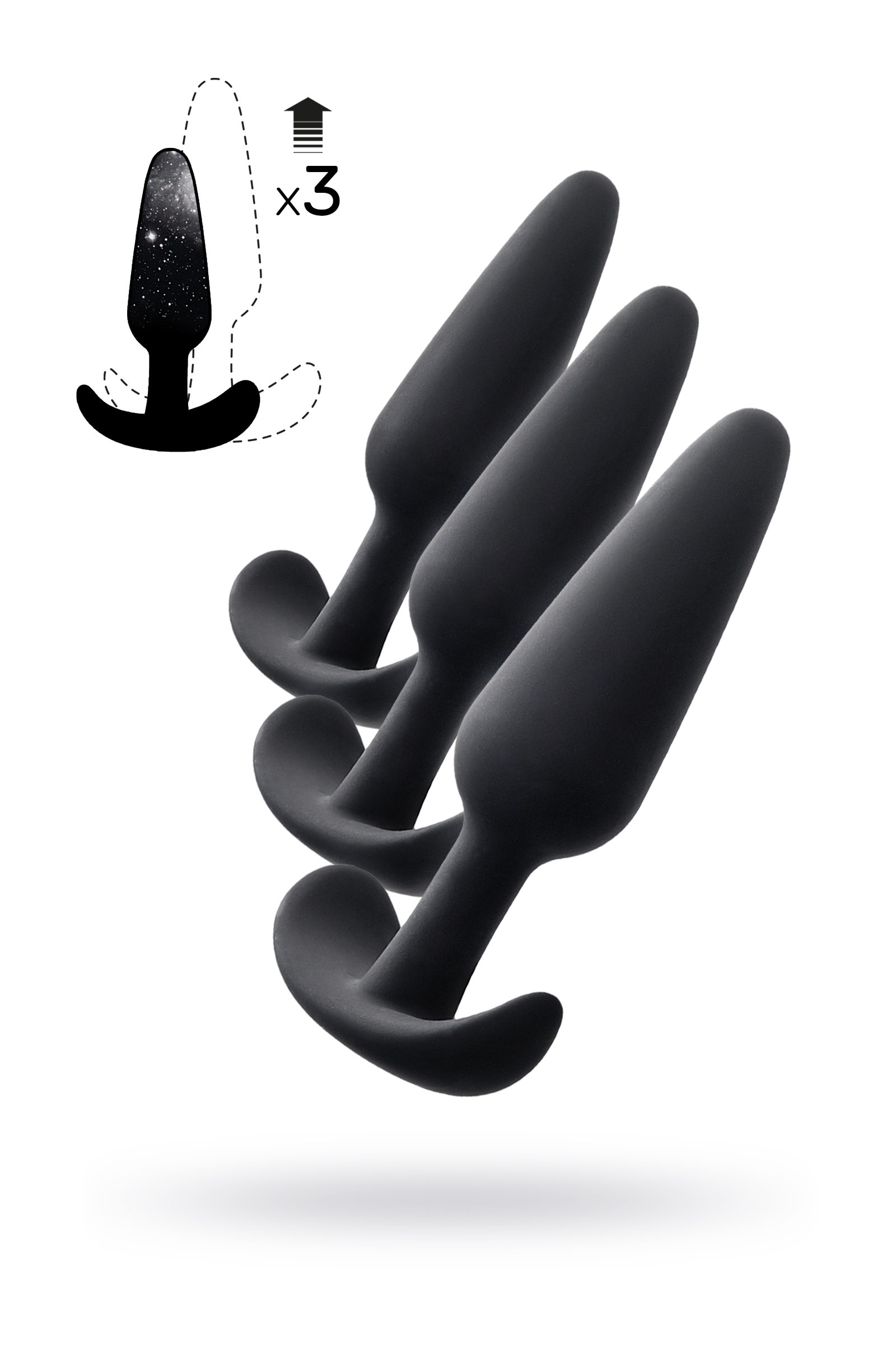 TOYFA POPO Pleasure Eridani Anal Kılıf Seti, Silikon, Siyah, 3 adet